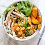 Summer Pulled Pork and Veggie Bowls - OMG these bowls embody summer at its finest! Smokey and spicy pulled pork, sautéed summer veggies, and roasted sweet potatoes, all combined in a big ol' bowl. So flavorful! | rootsandradishes.com