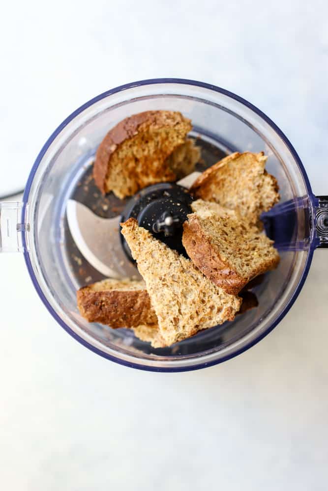 Toasted bread in food processor
